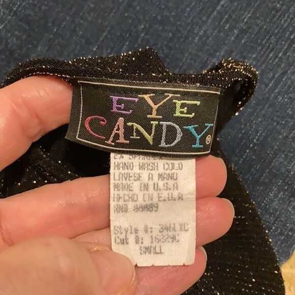 Eye Candy size small versatile gold and black sleeveless stretchy top EUC - Picture 4 of 9